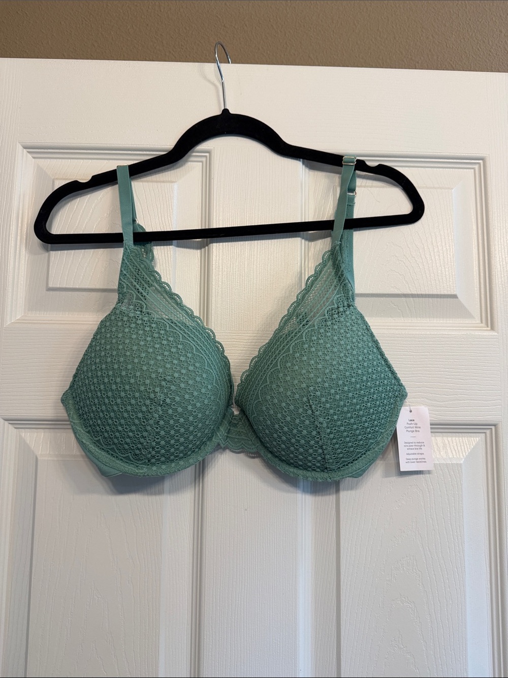 Auden Lace-Overlay T-Shirt Bra — Sage